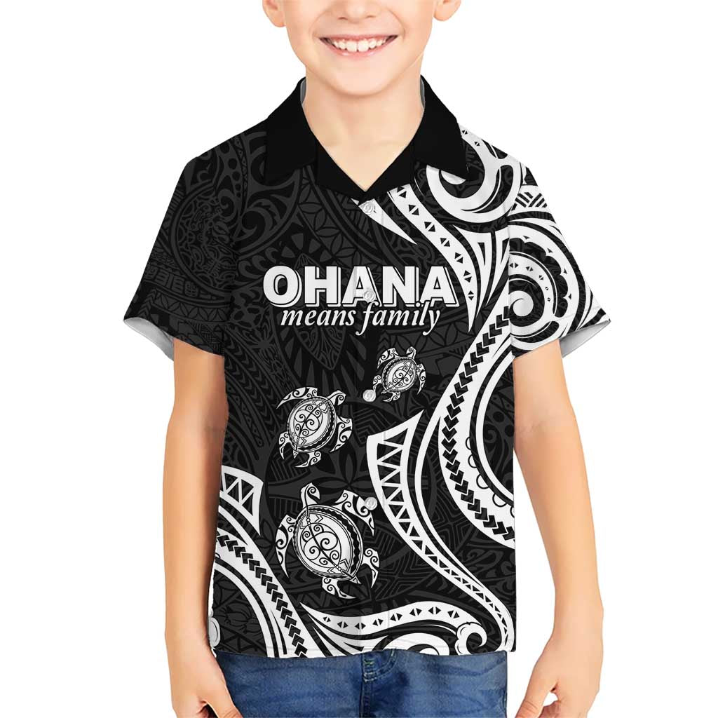 Hawaii Ohana Means Family Kid Hawaiian Shirt Sea Turtle Polynesian Style LT05 Kid Black - Polynesian Pride