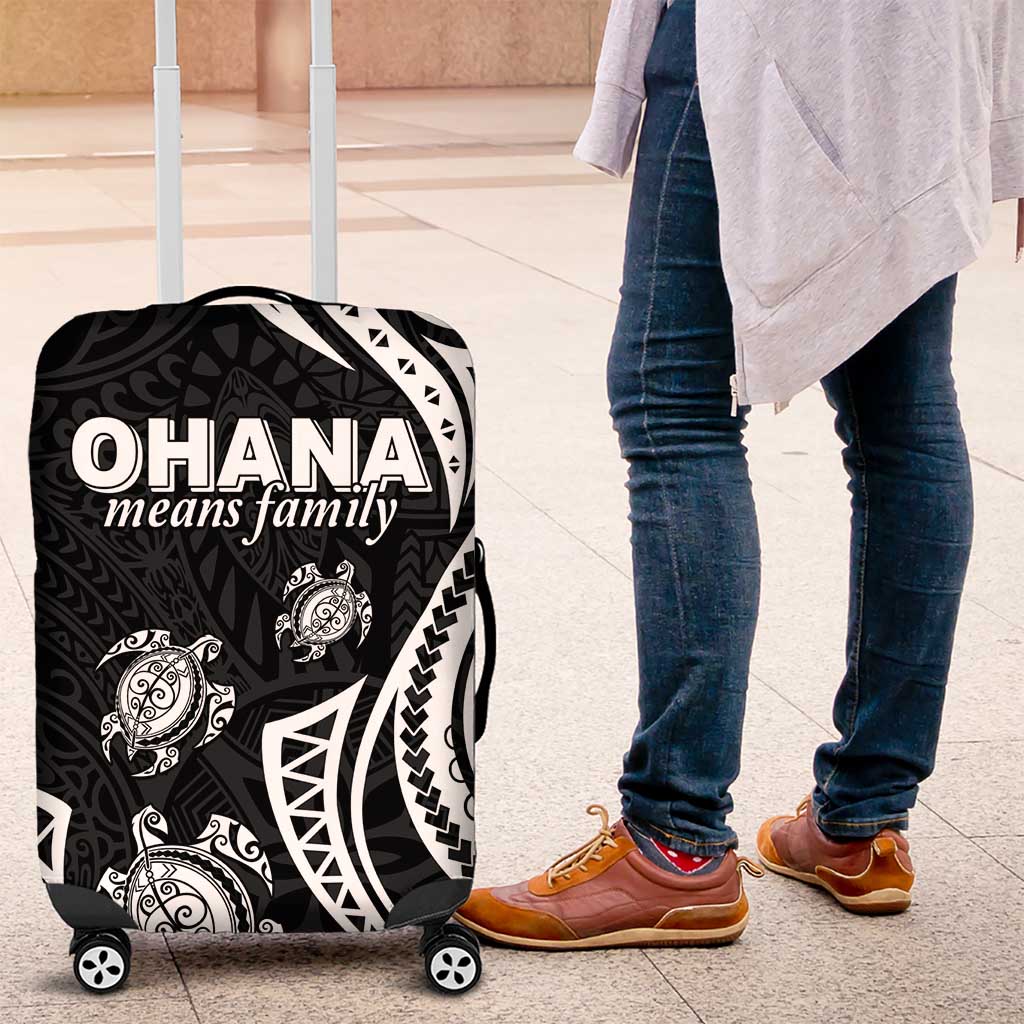 Hawaii Ohana Means Family Luggage Cover Sea Turtle Polynesian Style LT05 Black - Polynesian Pride