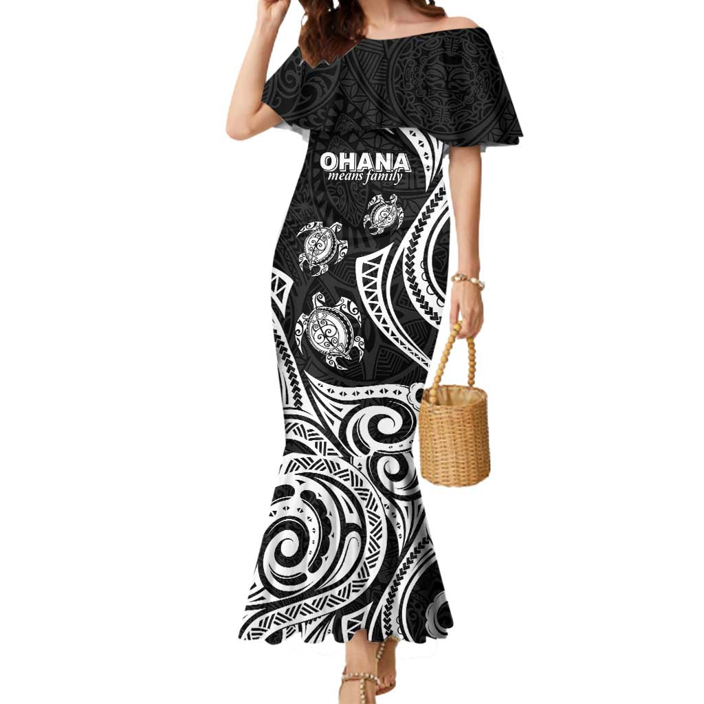 Hawaii Ohana Means Family Mermaid Dress Sea Turtle Polynesian Style LT05 Women Black - Polynesian Pride