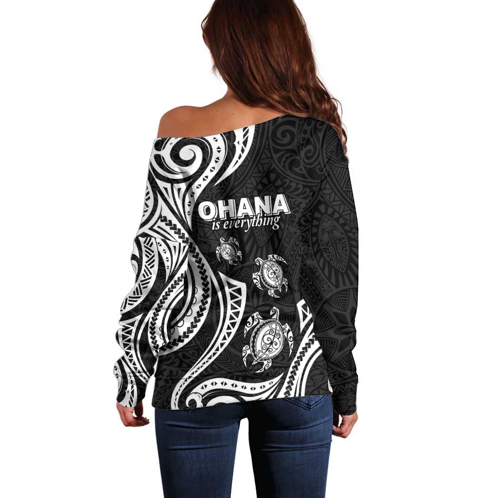 Hawaii Ohana Means Family Off Shoulder Sweater Sea Turtle Polynesian Style LT05 - Polynesian Pride