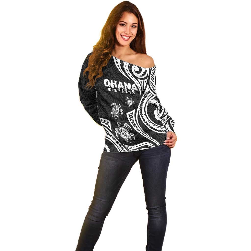 Hawaii Ohana Means Family Off Shoulder Sweater Sea Turtle Polynesian Style LT05 - Polynesian Pride