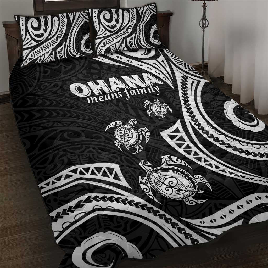 Hawaii Ohana Means Family Quilt Bed Set Sea Turtle Polynesian Style LT05 Black - Polynesian Pride