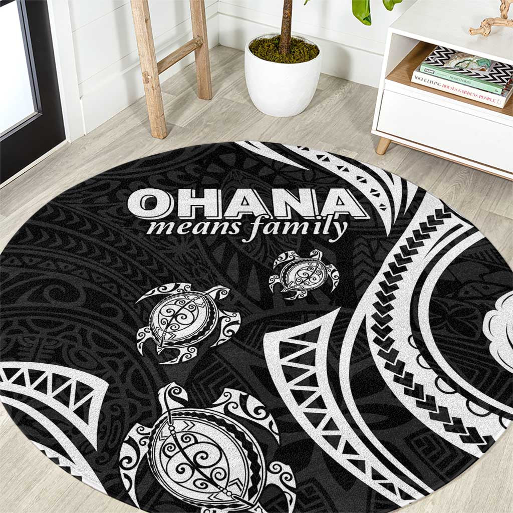 Hawaii Ohana Means Family Round Carpet Sea Turtle Polynesian Style LT05 Black - Polynesian Pride