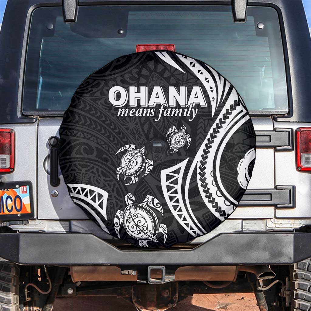 Hawaii Ohana Means Family Spare Tire Cover Sea Turtle Polynesian Style LT05 Black - Polynesian Pride
