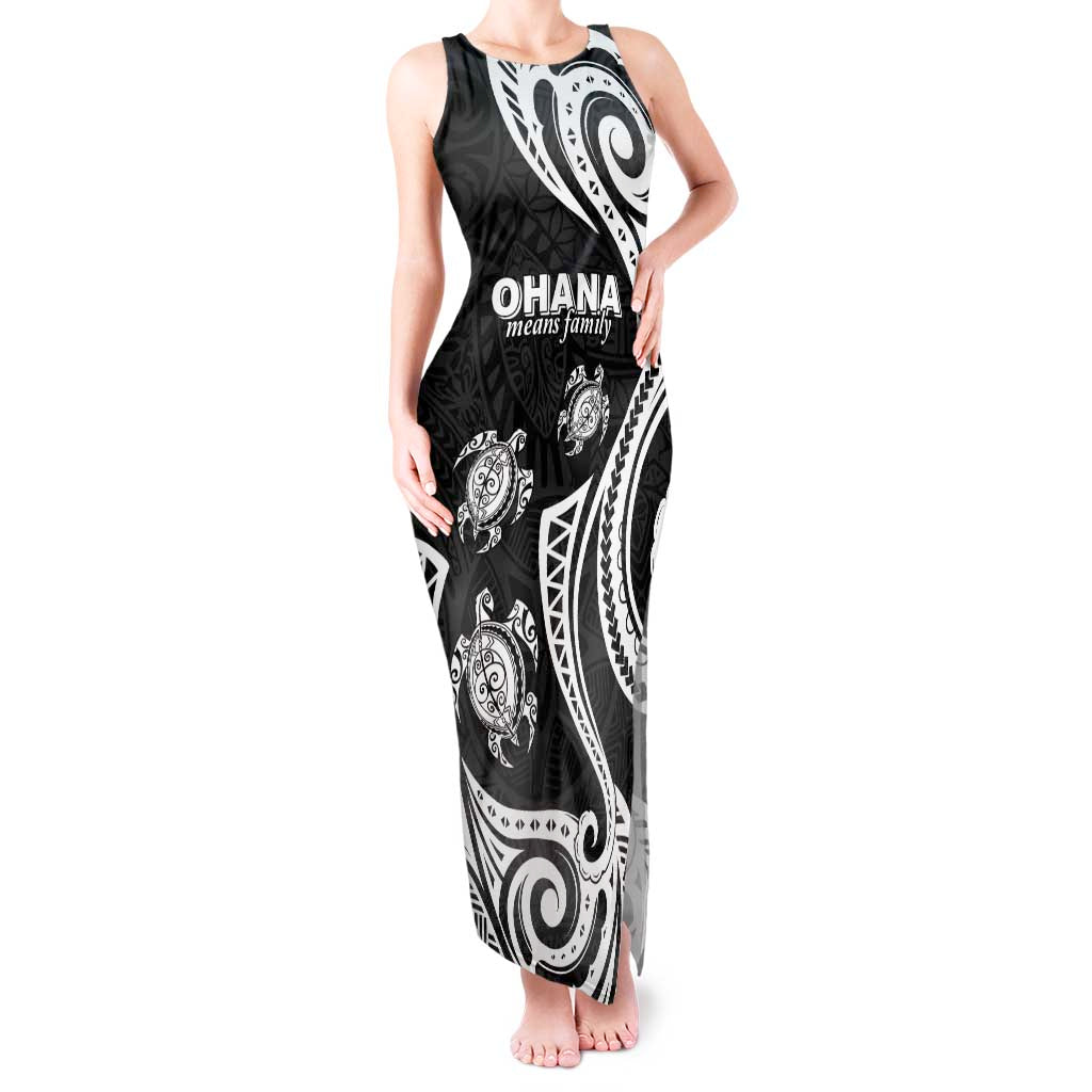 Hawaii Ohana Means Family Tank Maxi Dress Sea Turtle Polynesian Style LT05 Women Black - Polynesian Pride