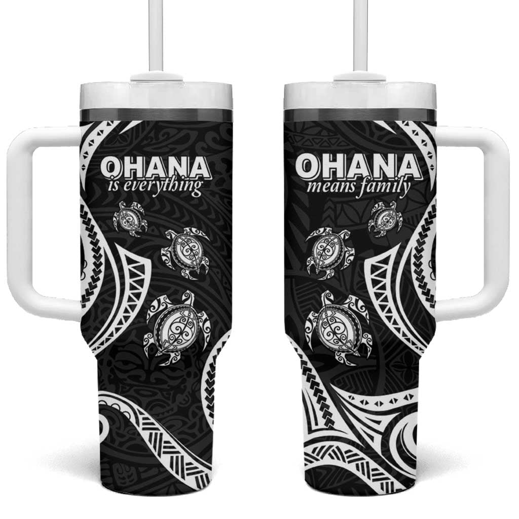Hawaii Ohana Means Family Tumbler With Handle Sea Turtle Polynesian Style LT05 One Size: 40 oz Black - Polynesian Pride