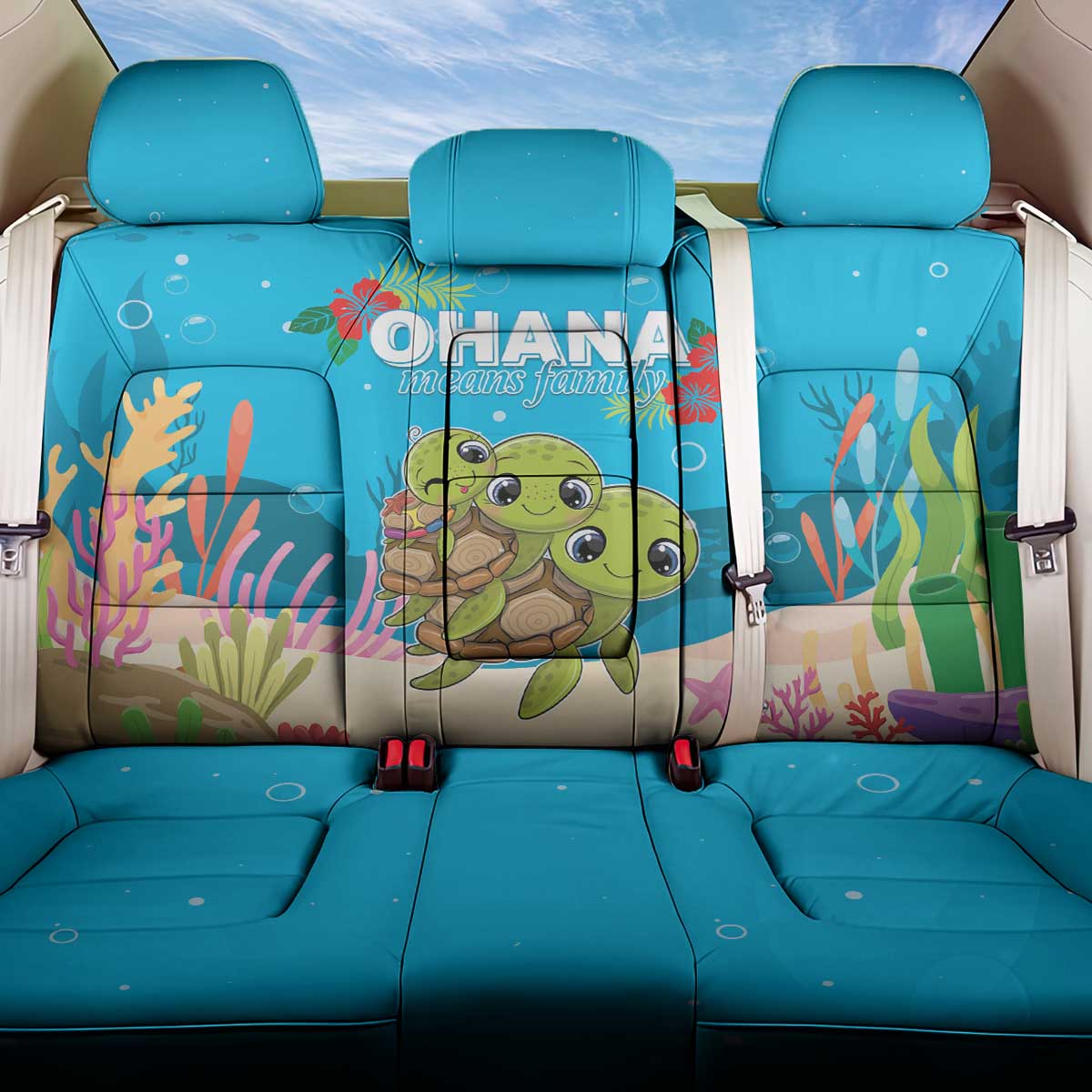 Ohana Hawaii Back Car Seat Cover Kawaii Family Turtle LT05 One Size Blue - Polynesian Pride