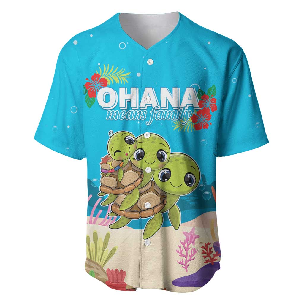 Ohana Hawaii Baseball Jersey Kawaii Family Turtle LT05 Blue - Polynesian Pride