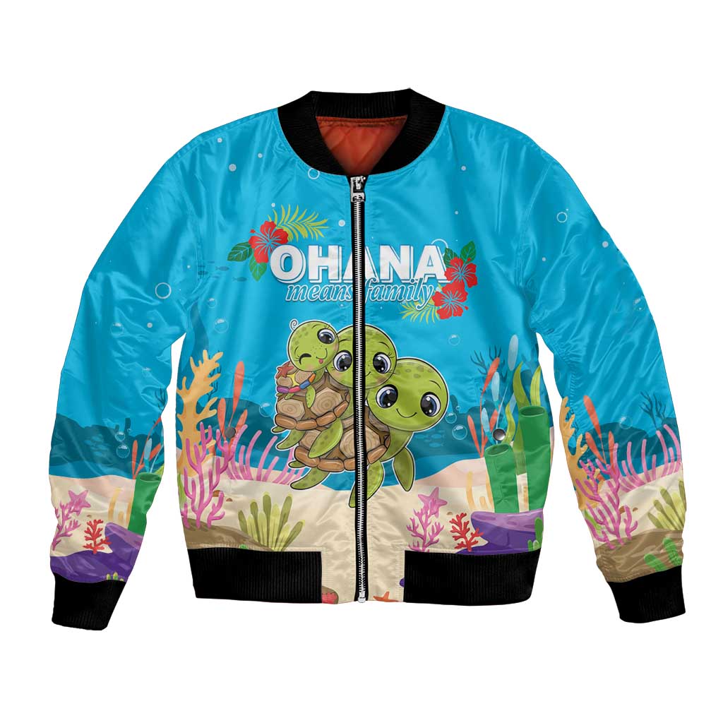 Ohana Hawaii Bomber Jacket Kawaii Family Turtle LT05 Unisex Blue - Polynesian Pride