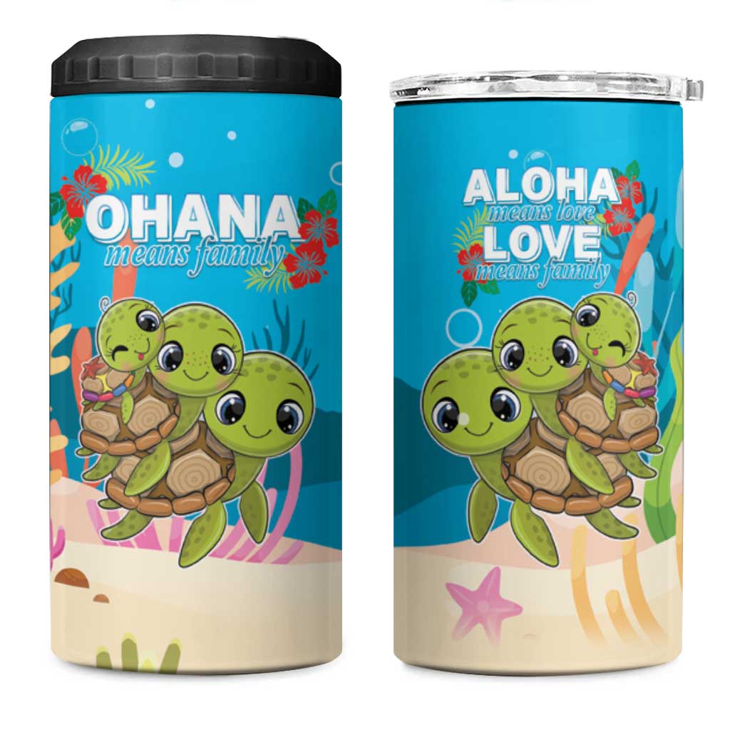 Ohana Hawaii 4 in 1 Can Cooler Tumbler Kawaii Family Turtle LT05 One Size: 16 oz Blue - Polynesian Pride