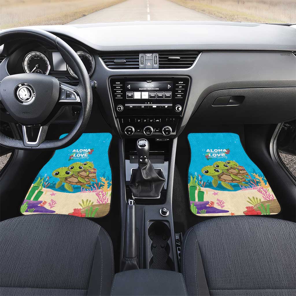 Ohana Hawaii Car Mats Kawaii Family Turtle LT05 Set 2pcs - Front Blue - Polynesian Pride
