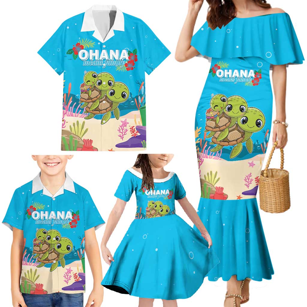 Ohana Hawaii Family Matching Mermaid Dress and Hawaiian Shirt Kawaii Family Turtle