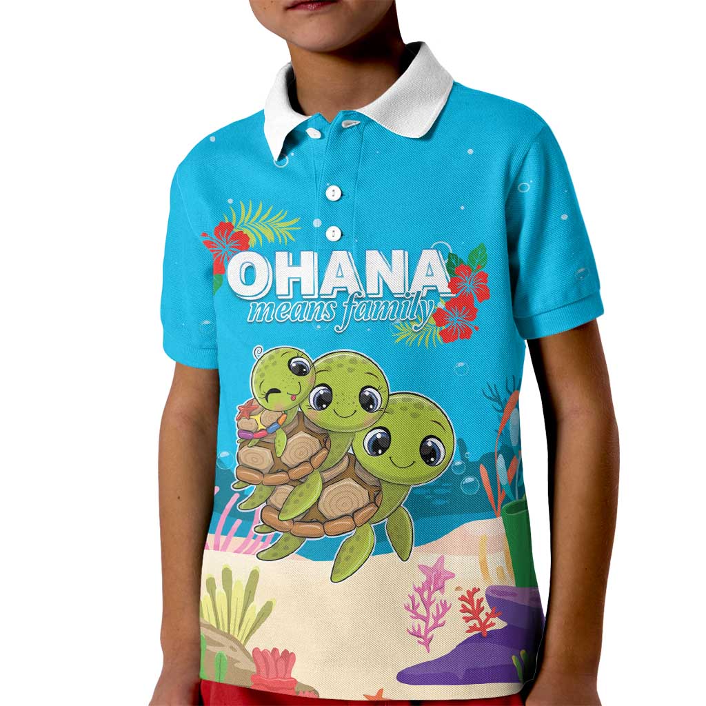 Ohana Hawaii Kid Polo Shirt Kawaii Family Turtle LT05 Kid Blue - Polynesian Pride