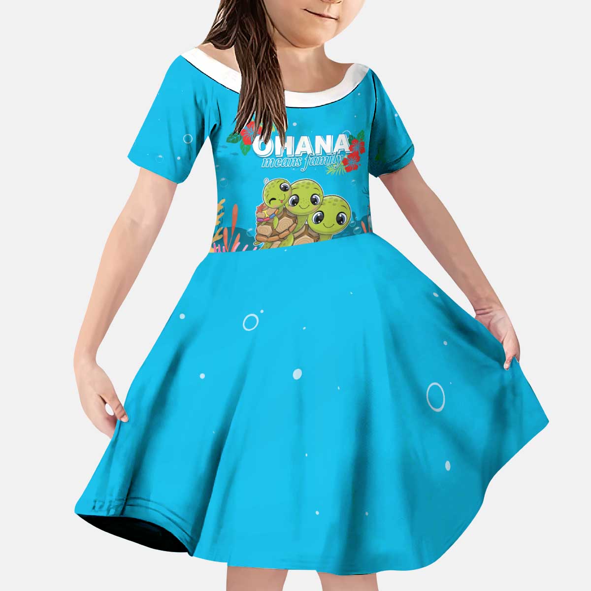 Ohana Hawaii Kid Short Sleeve Dress Kawaii Family Turtle LT05 KID Blue - Polynesian Pride