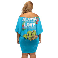 Ohana Hawaii Off Shoulder Short Dress Kawaii Family Turtle LT05 - Polynesian Pride