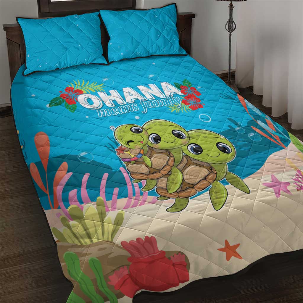 Ohana Hawaii Quilt Bed Set Kawaii Family Turtle LT05 Blue - Polynesian Pride