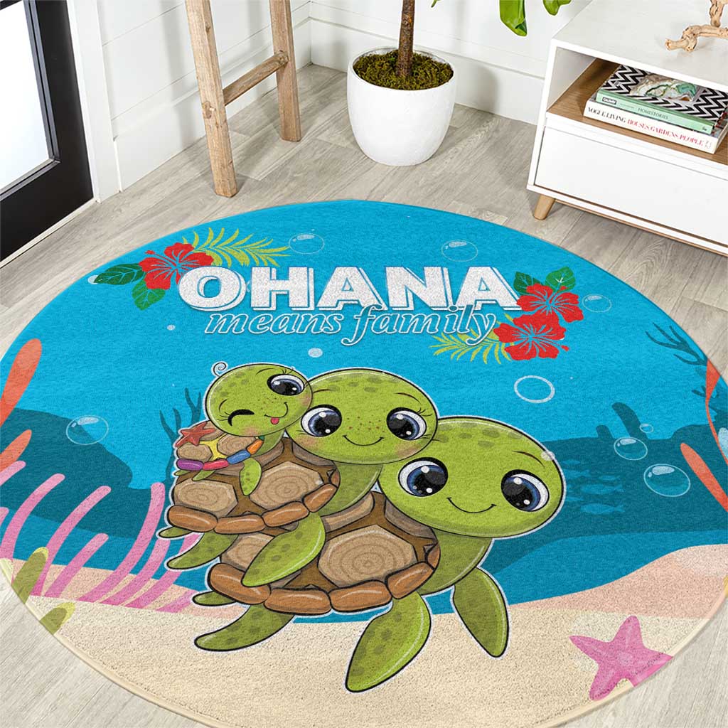 Ohana Hawaii Round Carpet Kawaii Family Turtle LT05 Blue - Polynesian Pride