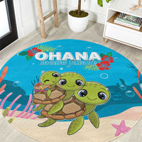 Ohana Hawaii Round Carpet Kawaii Family Turtle LT05 Blue - Polynesian Pride