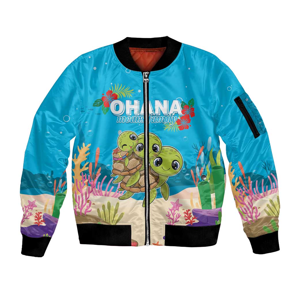Ohana Hawaii Sleeve Zip Bomber Jacket Kawaii Family Turtle LT05 Unisex Blue - Polynesian Pride