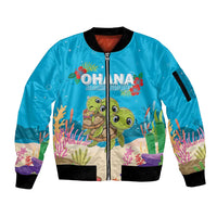 Ohana Hawaii Sleeve Zip Bomber Jacket Kawaii Family Turtle LT05 Unisex Blue - Polynesian Pride