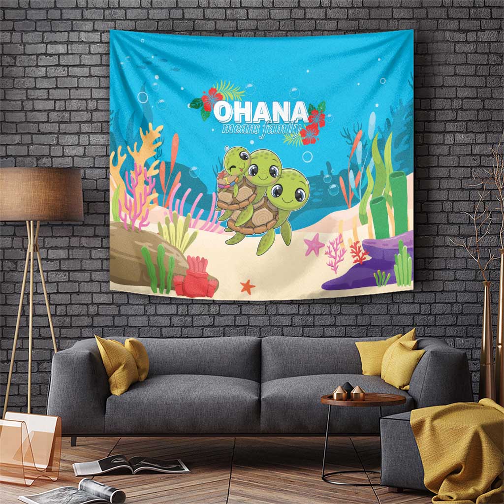 Ohana Hawaii Tapestry Kawaii Family Turtle LT05 Blue - Polynesian Pride