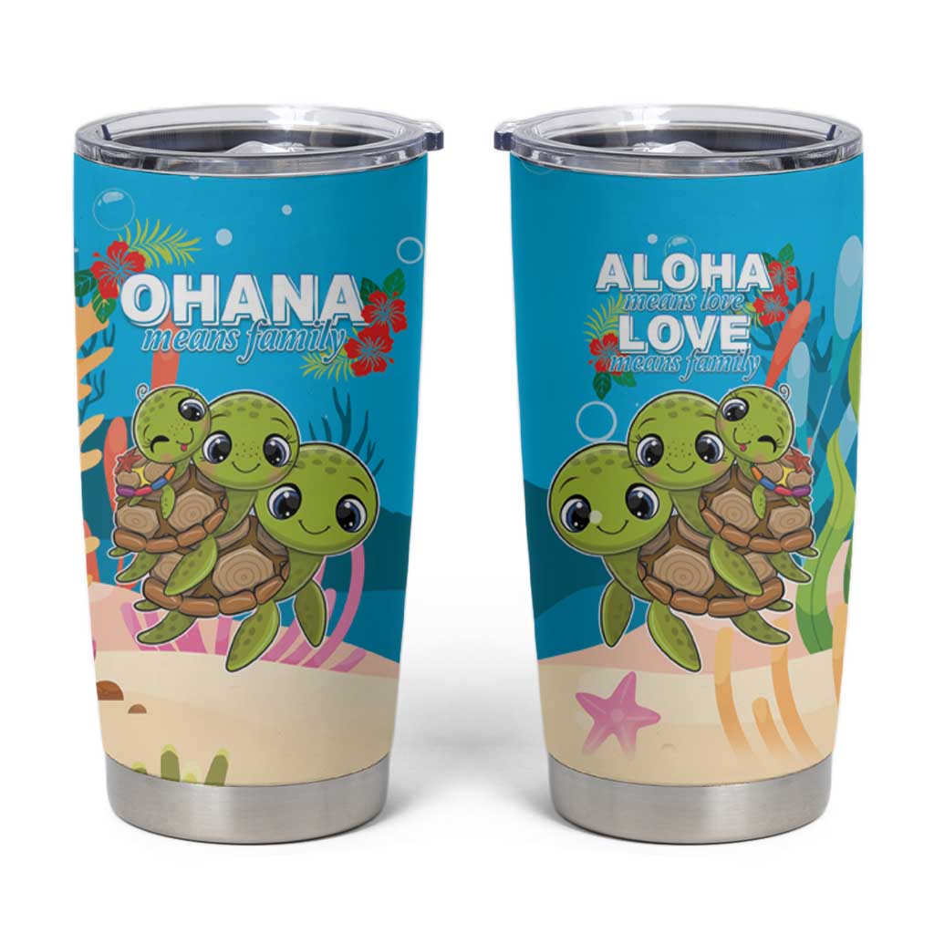 Ohana Hawaii Tumbler Cup Kawaii Family Turtle LT05 Blue - Polynesian Pride