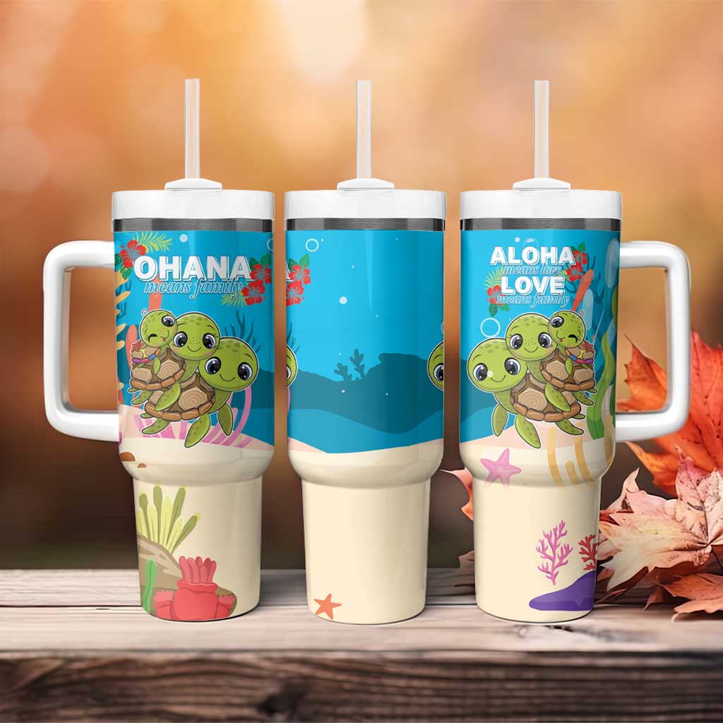 Ohana Hawaii Tumbler With Handle Kawaii Family Turtle LT05 - Polynesian Pride