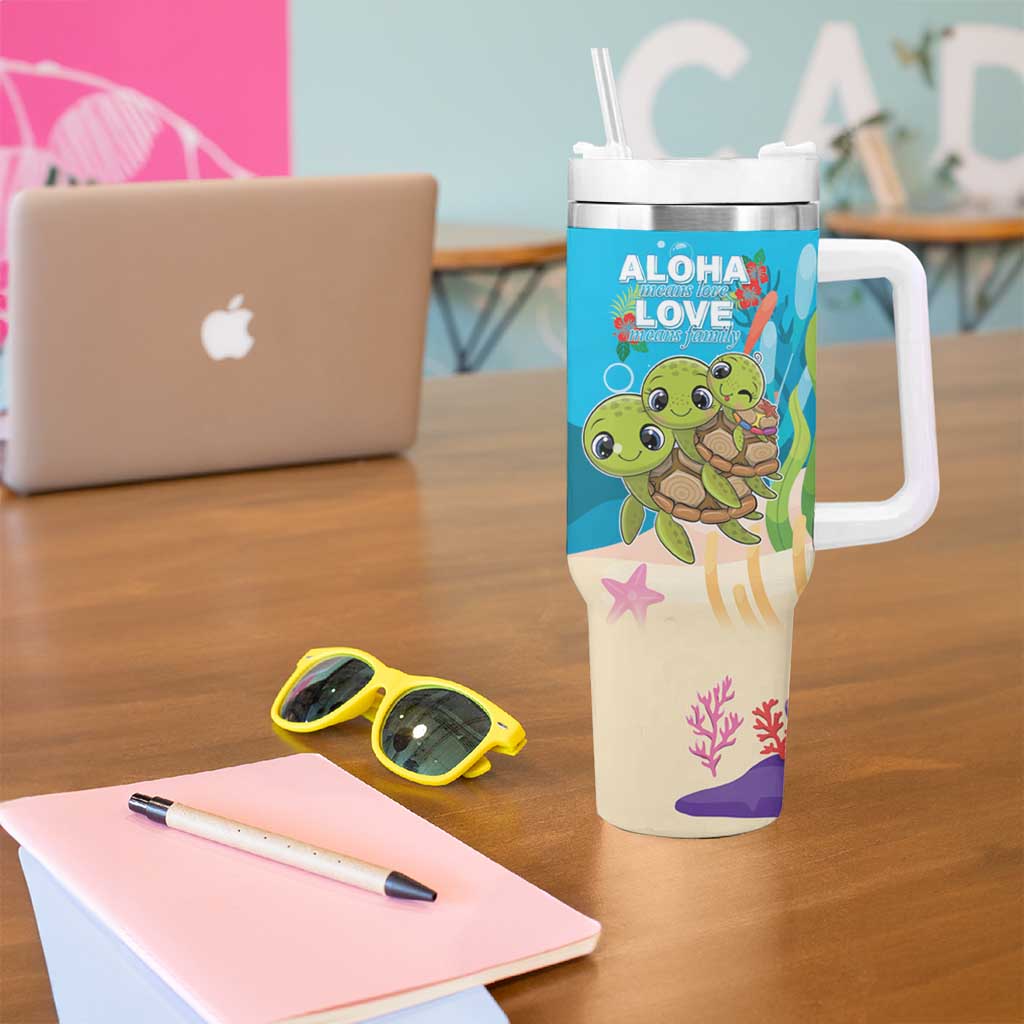 Ohana Hawaii Tumbler With Handle Kawaii Family Turtle LT05 - Polynesian Pride