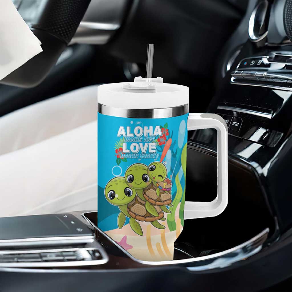 Ohana Hawaii Tumbler With Handle Kawaii Family Turtle LT05 - Polynesian Pride