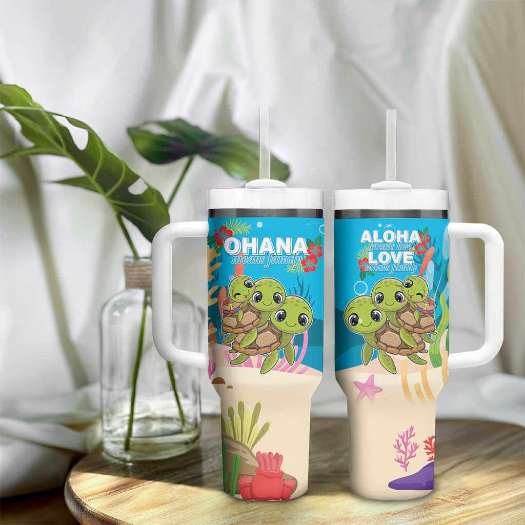 Ohana Hawaii Tumbler With Handle Kawaii Family Turtle LT05 - Polynesian Pride