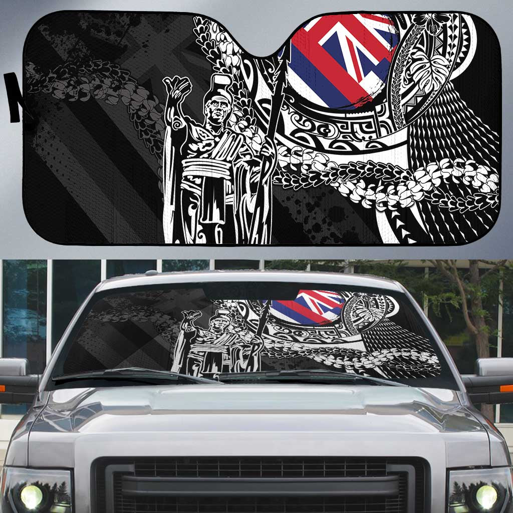 Hawaii King Flag Auto Sun Shade Hawaiian Maile Lei LT05 Black - Polynesian Pride
