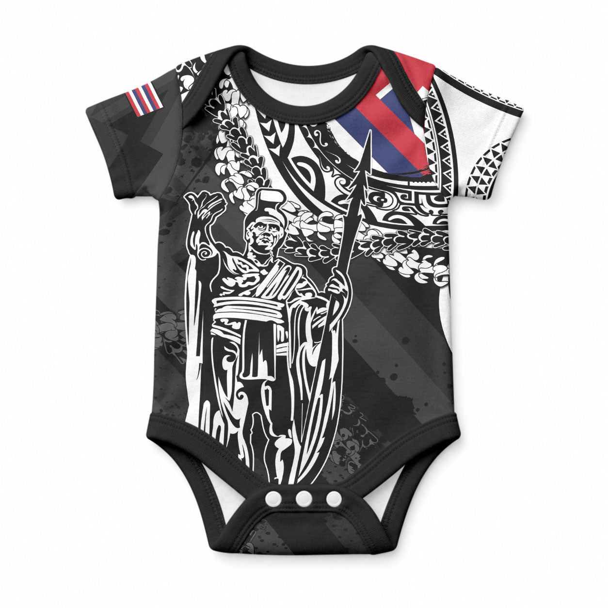Hawaii King Flag Baby Onesie Hawaiian Maile Lei LT05 Black - Polynesian Pride