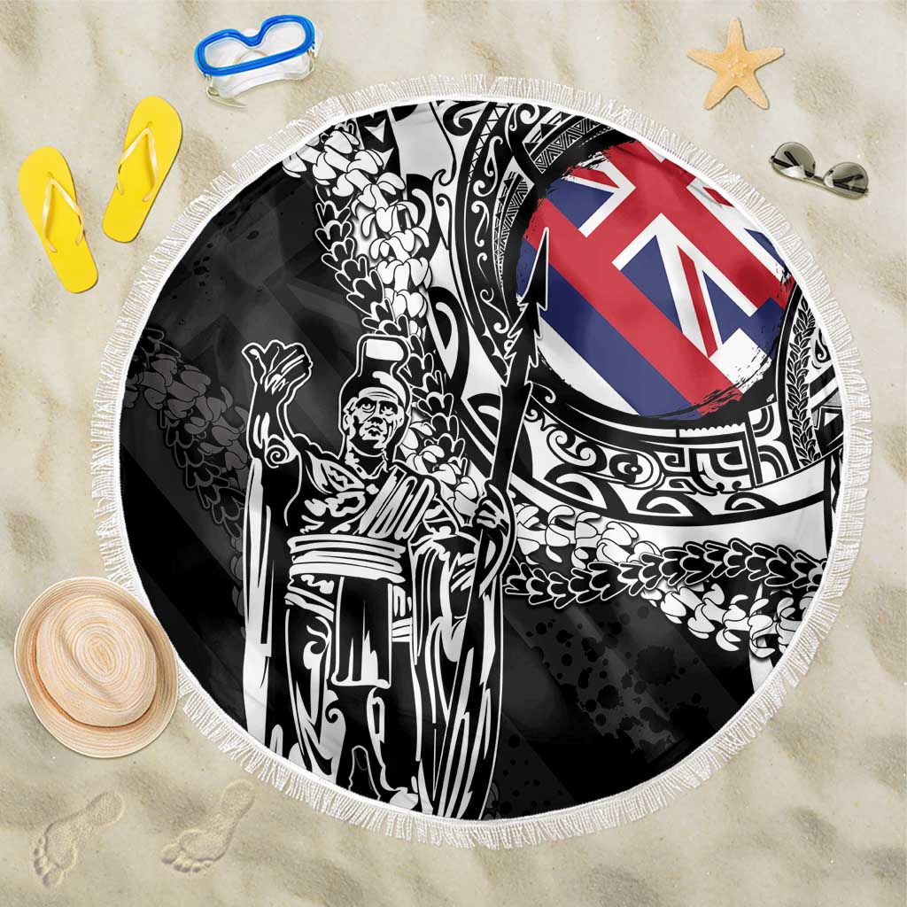 Hawaii King Flag Beach Blanket Hawaiian Maile Lei LT05 One Size 150cm Black - Polynesian Pride