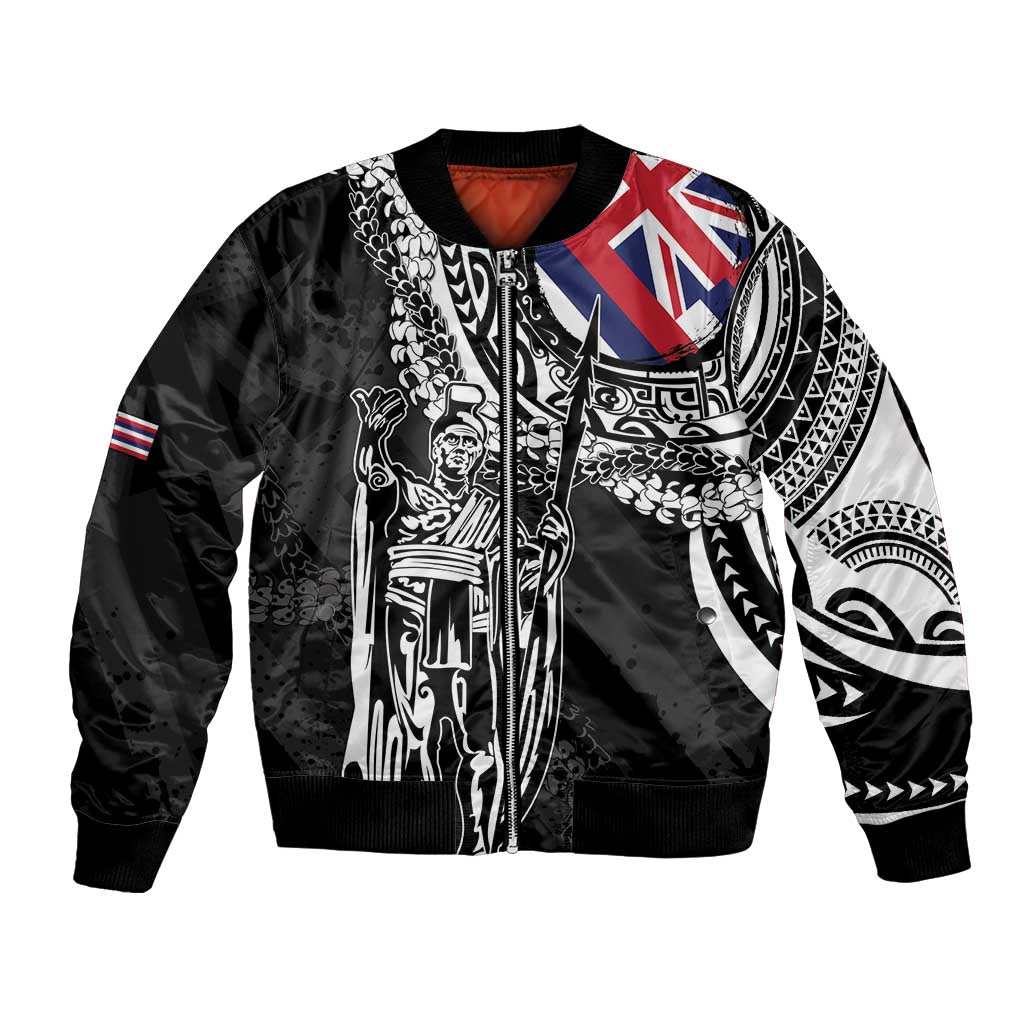 Hawaii King Flag Bomber Jacket Hawaiian Maile Lei LT05 Unisex Black - Polynesian Pride