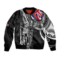 Hawaii King Flag Bomber Jacket Hawaiian Maile Lei LT05 Unisex Black - Polynesian Pride
