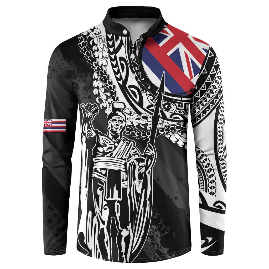 Hawaii King Flag Button Sweatshirt Hawaiian Maile Lei LT05 Black - Polynesian Pride