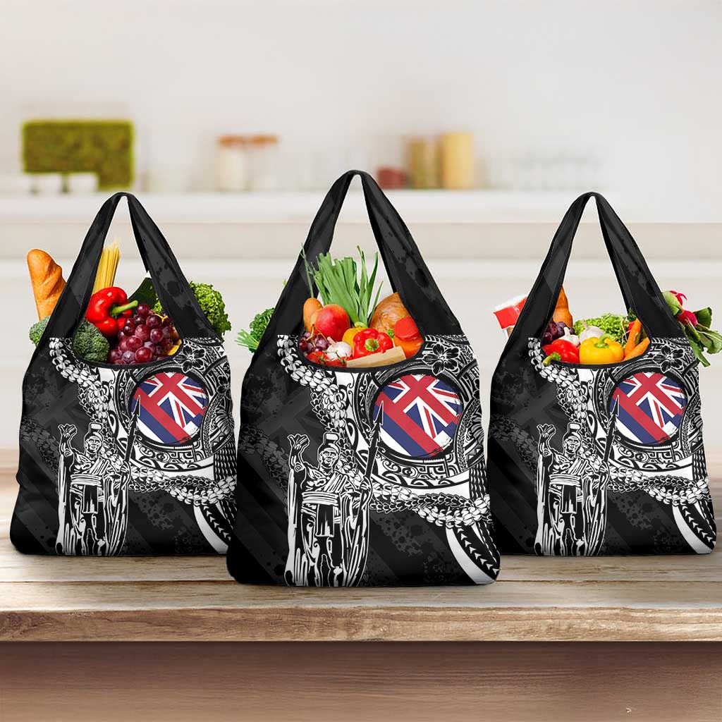 Hawaii King Flag Grocery Bag Hawaiian Maile Lei LT05 3-pack One Size Black - Polynesian Pride