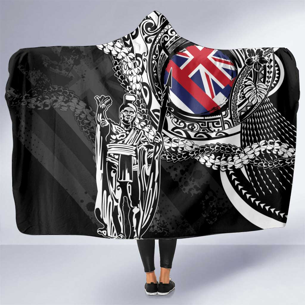 Hawaii King Flag Hooded Blanket Hawaiian Maile Lei LT05 One Size Black - Polynesian Pride