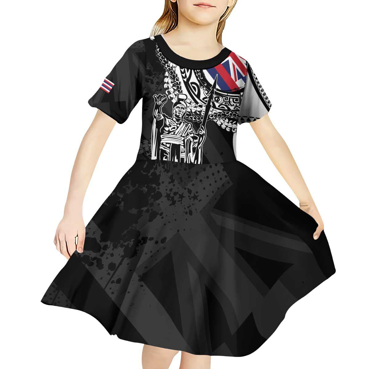 Hawaii King Flag Kid Short Sleeve Dress Hawaiian Maile Lei LT05 - Polynesian Pride