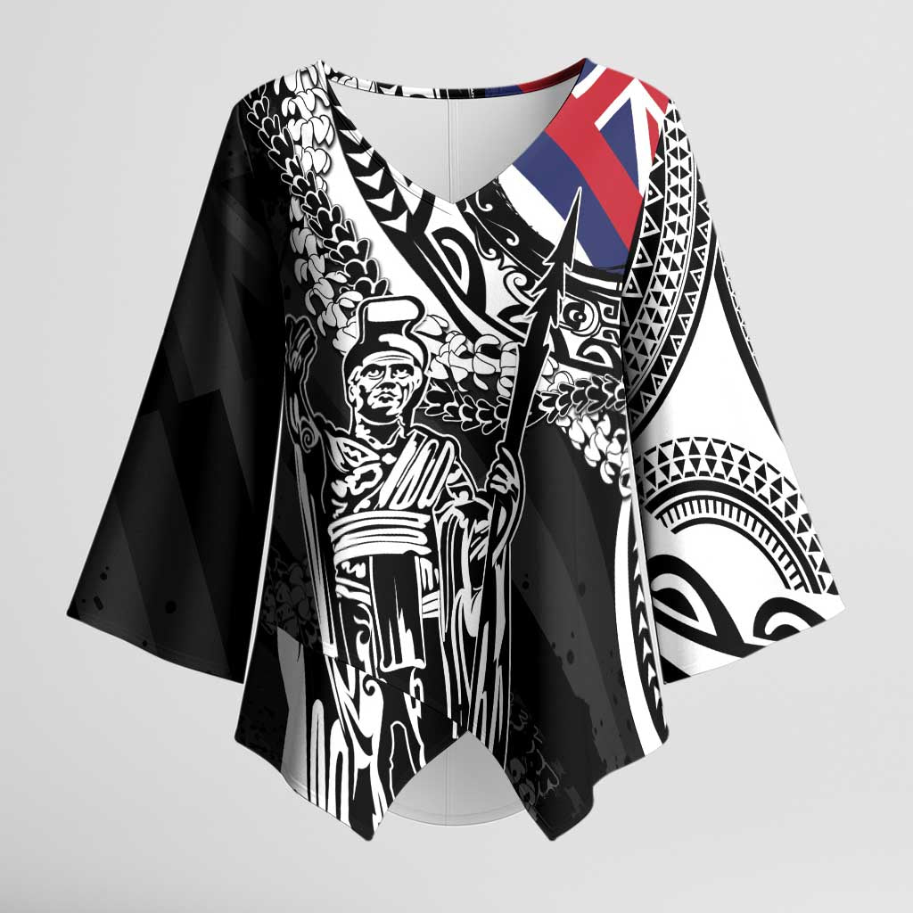 Hawaii King Flag Kimono Sleeve Blouse Hawaiian Maile Lei LT05 Female Black - Polynesian Pride
