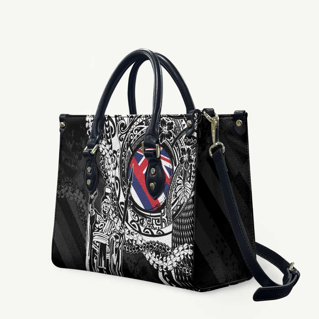 Hawaii King Flag Leather Bag Hawaiian Maile Lei LT05 Black - Polynesian Pride