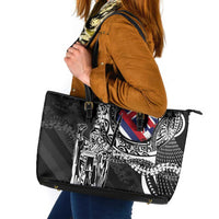 Hawaii King Flag Leather Tote Bag Hawaiian Maile Lei LT05 Black - Polynesian Pride