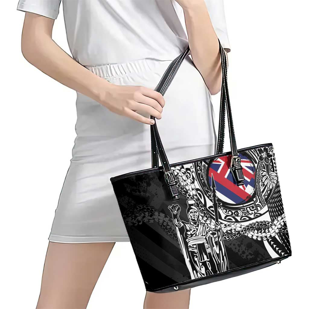 Hawaii King Flag Leather Tote Bag Hawaiian Maile Lei LT05 - Polynesian Pride