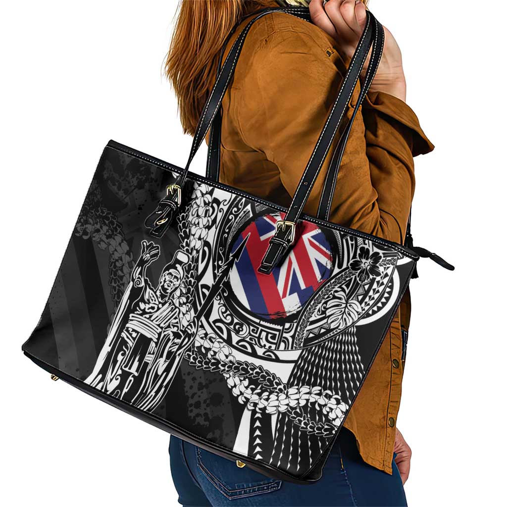 Hawaii King Flag Leather Tote Bag Hawaiian Maile Lei LT05 - Polynesian Pride