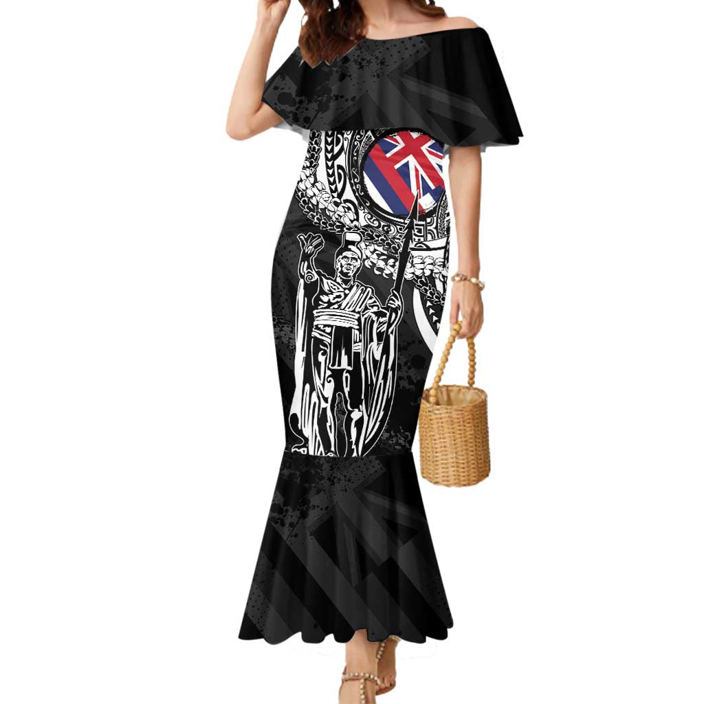 Hawaii King Flag Mermaid Dress Hawaiian Maile Lei LT05 Women Black - Polynesian Pride