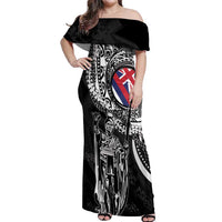 Hawaii King Flag Off Shoulder Maxi Dress Hawaiian Maile Lei LT05 Women Black - Polynesian Pride