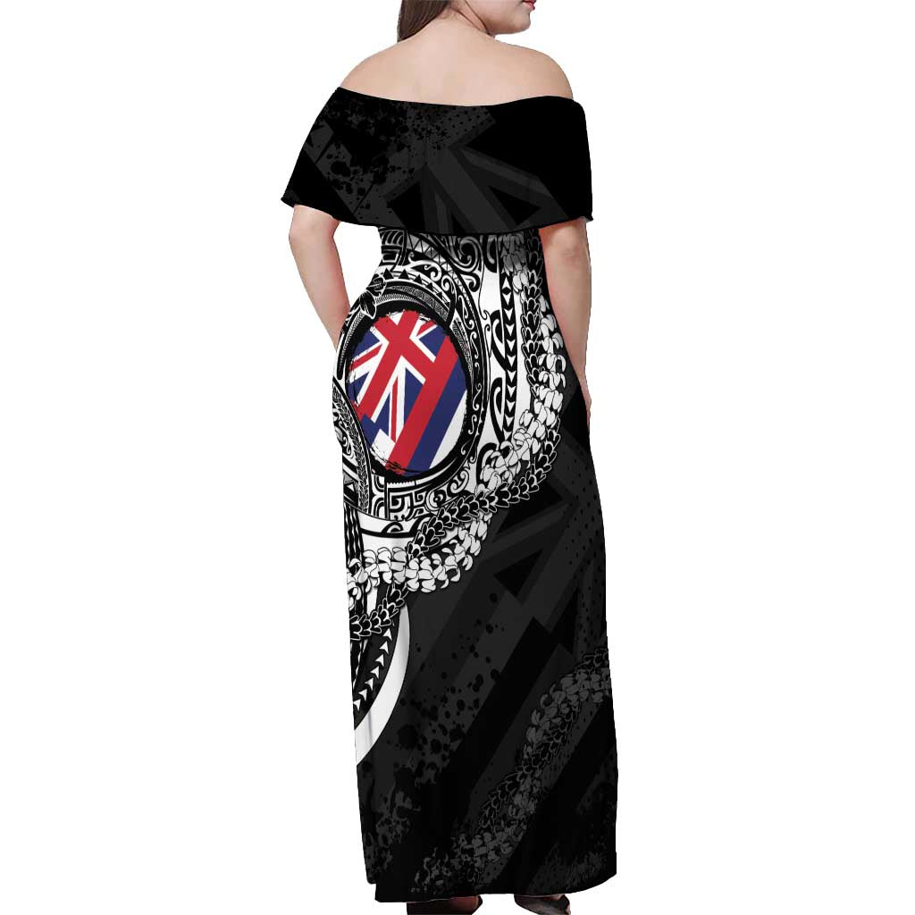 Hawaii King Flag Off Shoulder Maxi Dress Hawaiian Maile Lei LT05 - Polynesian Pride