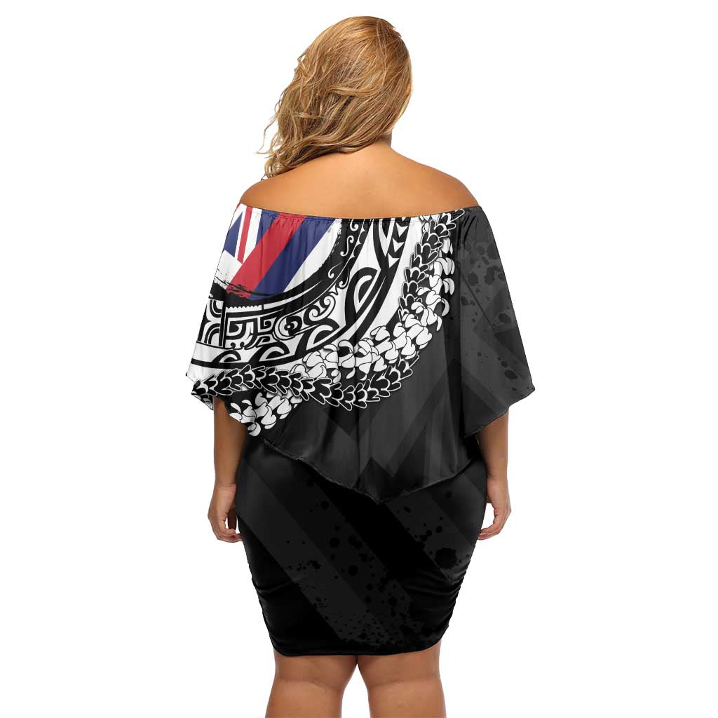Hawaii King Flag Off Shoulder Short Dress Hawaiian Maile Lei LT05 - Polynesian Pride