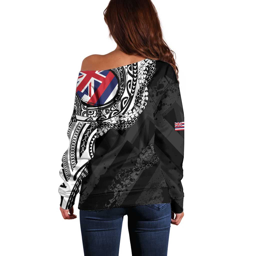 Hawaii King Flag Off Shoulder Sweater Hawaiian Maile Lei LT05 - Polynesian Pride