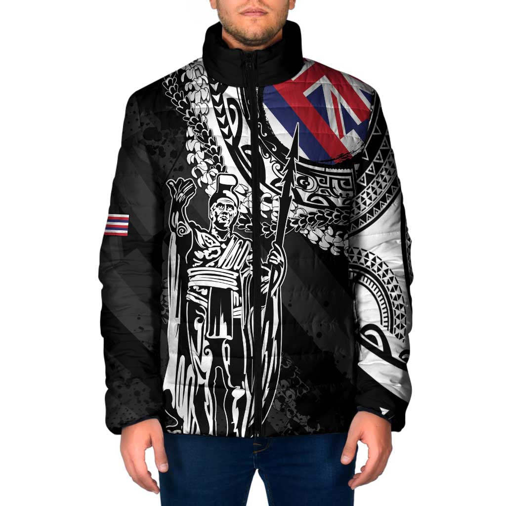 Hawaii King Flag Padded Jacket Hawaiian Maile Lei LT05 Men Black - Polynesian Pride